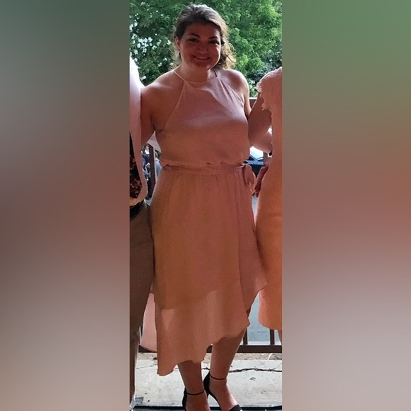 Express High Neck Asymmetrical Fit And Flare blush dress size medium - Picture 5 of 5